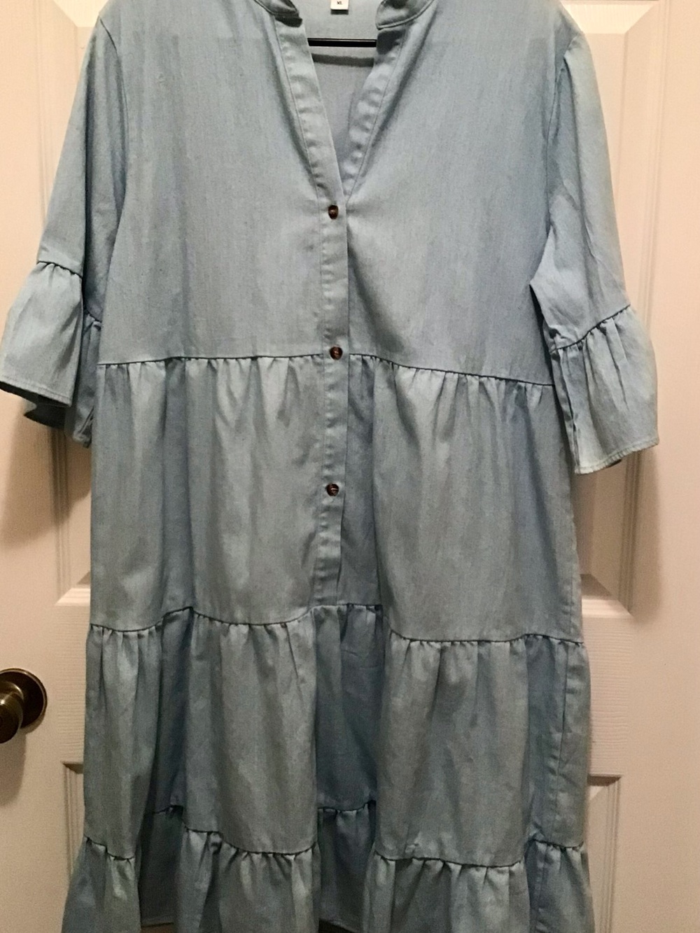 Light Wash Denim Tiered Button-Front Dress